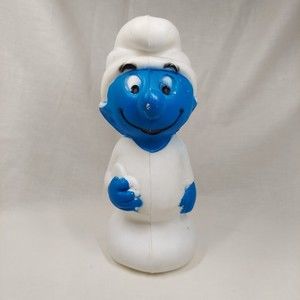 Smurf Blow Mold Plastic Coin Money Piggy Bank Peyo 1982 A J Renzi No 25 Vintage
